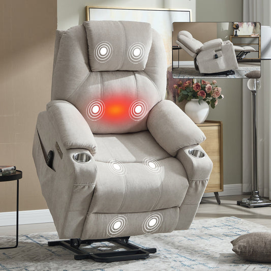 Premium power lift recliner with massage, gray upholstery, remote on arm HouseOfZazla on Tampa Home & Garden Store