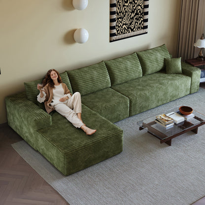135in Cloud sectional sofa with L-shaped chaise in olive green corduroy by HouseOfZazla on Tampa Home & Garden Store