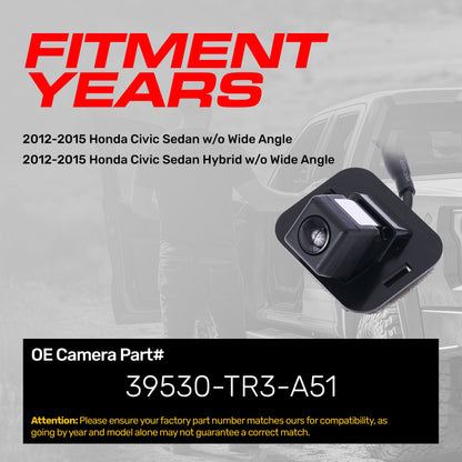 Honda Civic OE backup camera 2012-2015, OEM part 39530-TR3-A51, black housing on Tampa Home & Garden Store