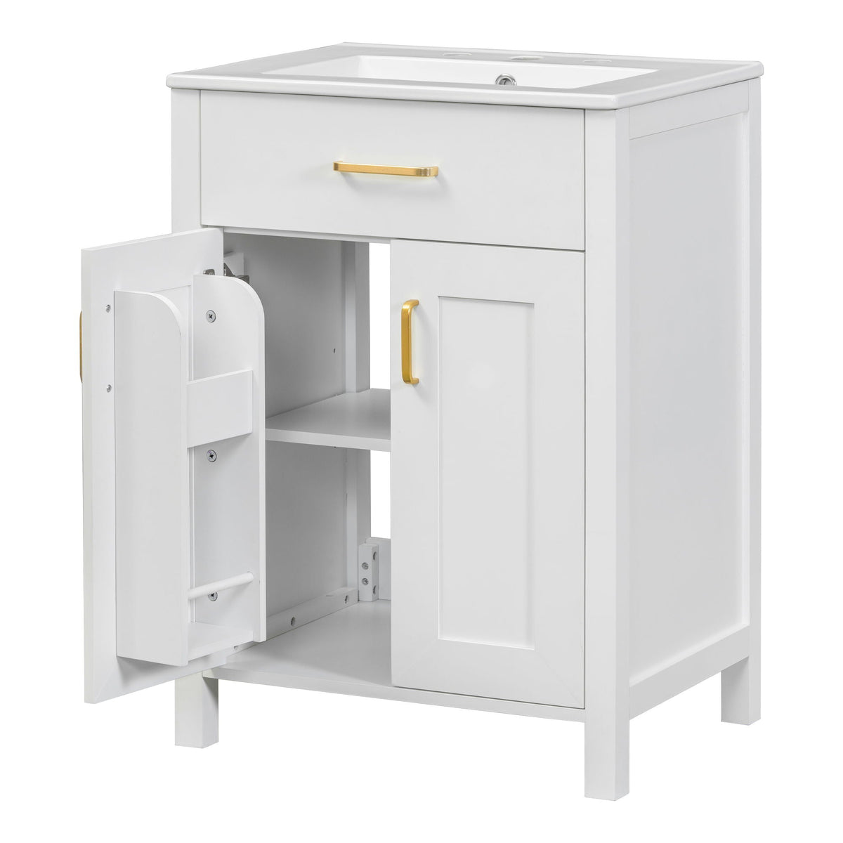 Modern bathroom vanity by HouseOfZazla with soft-close cabinet, white finish and gold hardware on Tampa Home & Garden Store