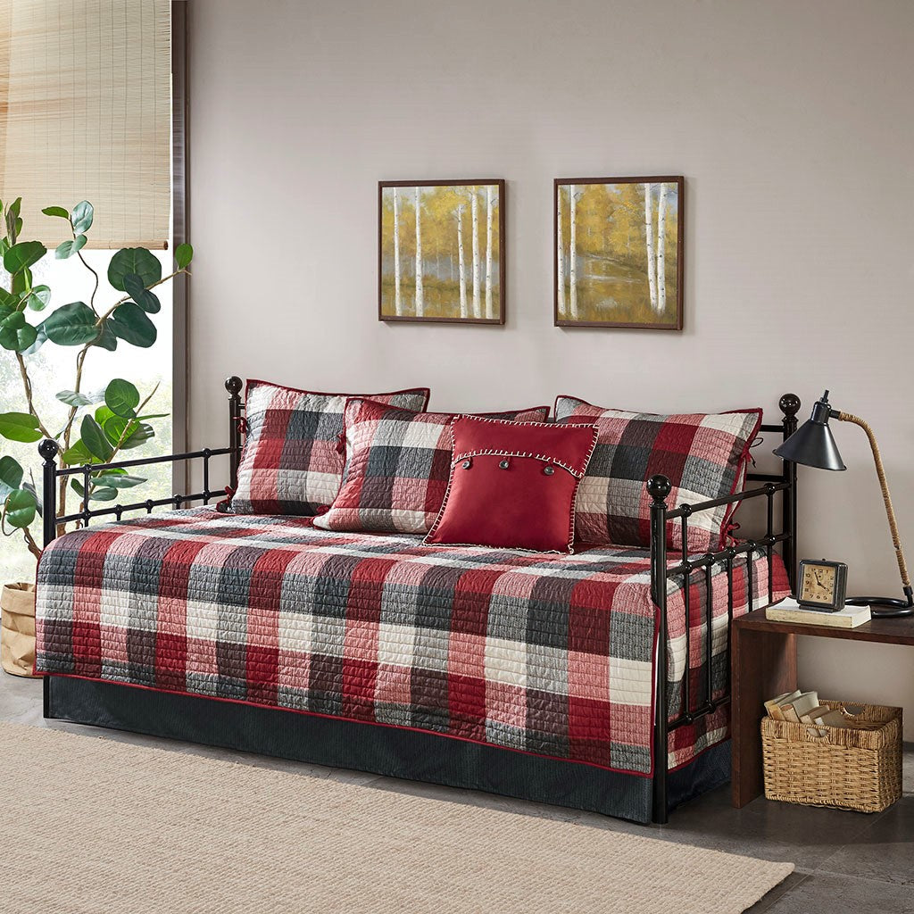 6 Piece Reversible Plaid Daybed Cover Set red gray plaid with matching shams by HouseOfZazla on Tampa Home & Garden Store