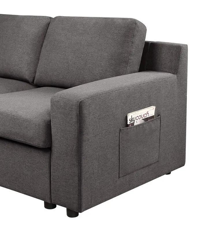 Waylon Sectional Sofa gray fabric with magazine pocket on arm Unique Piece Furniture on Tampa Home & Garden Store