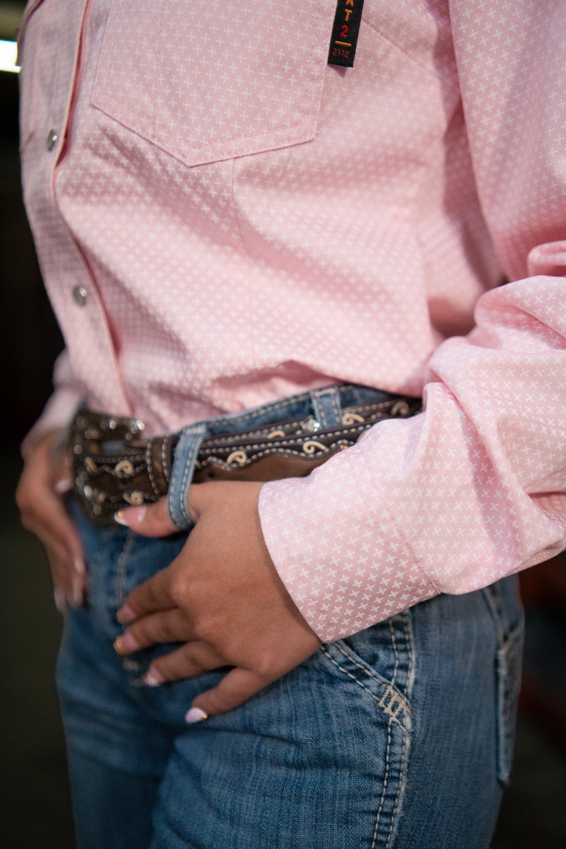Static FR Women's FR Pearl Snap Ignite Pink shirt with chest pocket, cross-pattern fabric on Tampa Home & Garden Store