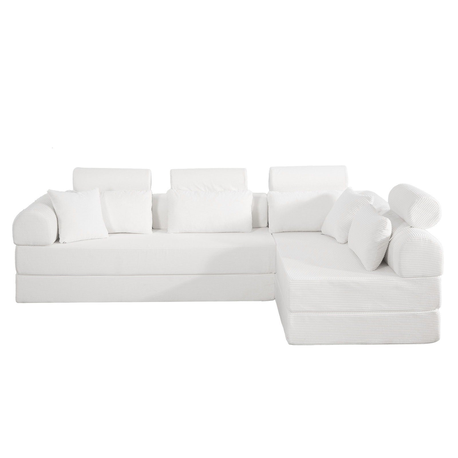 Modern L-Shape Modular Sectional Sofa in white fabric with plush cushions by HouseOfZazla on Tampa Home & Garden Store