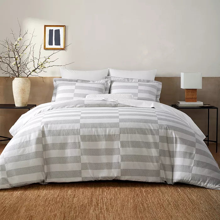 Duvet cover set Vanessa Jane broken dobby stripe in gray and white, new with tags on Tampa Home & Garden Store