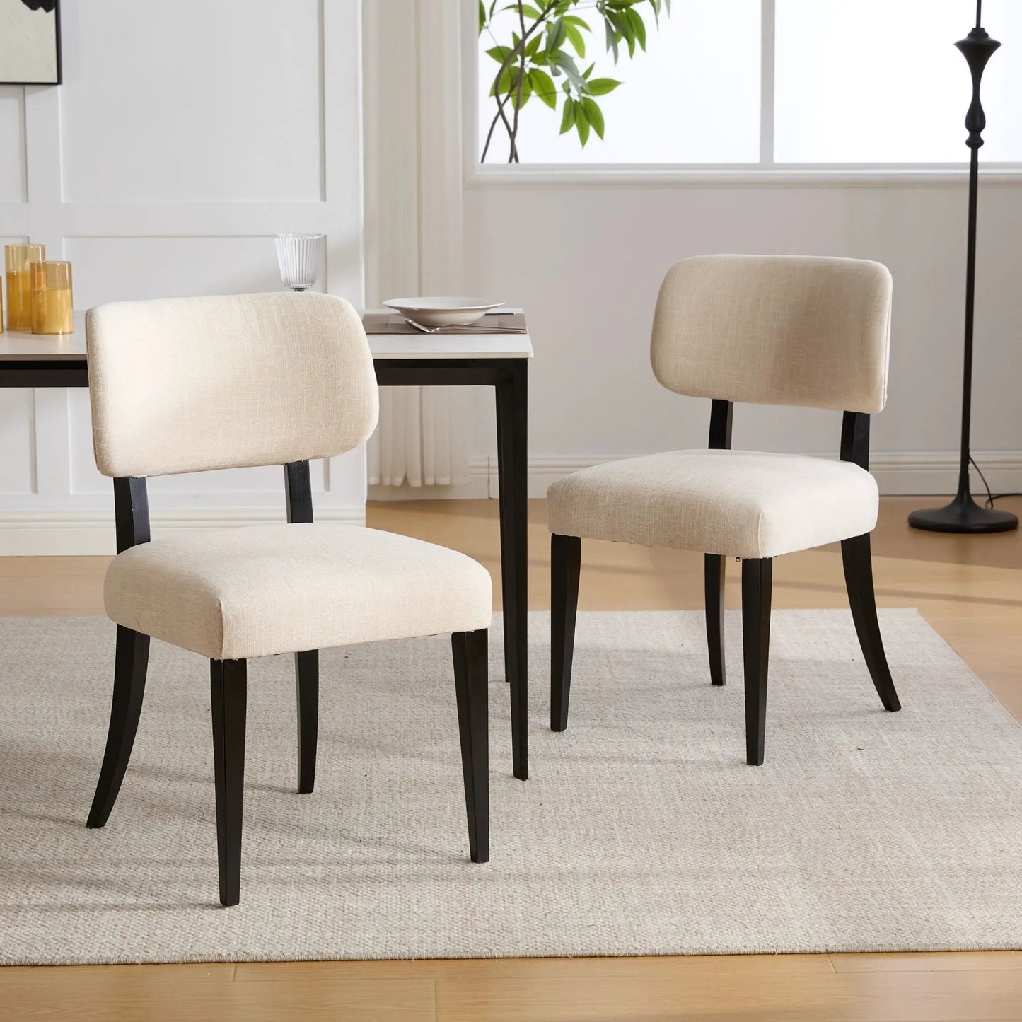 Cream Upholstery Kitchen Dining Chairs Set of Two