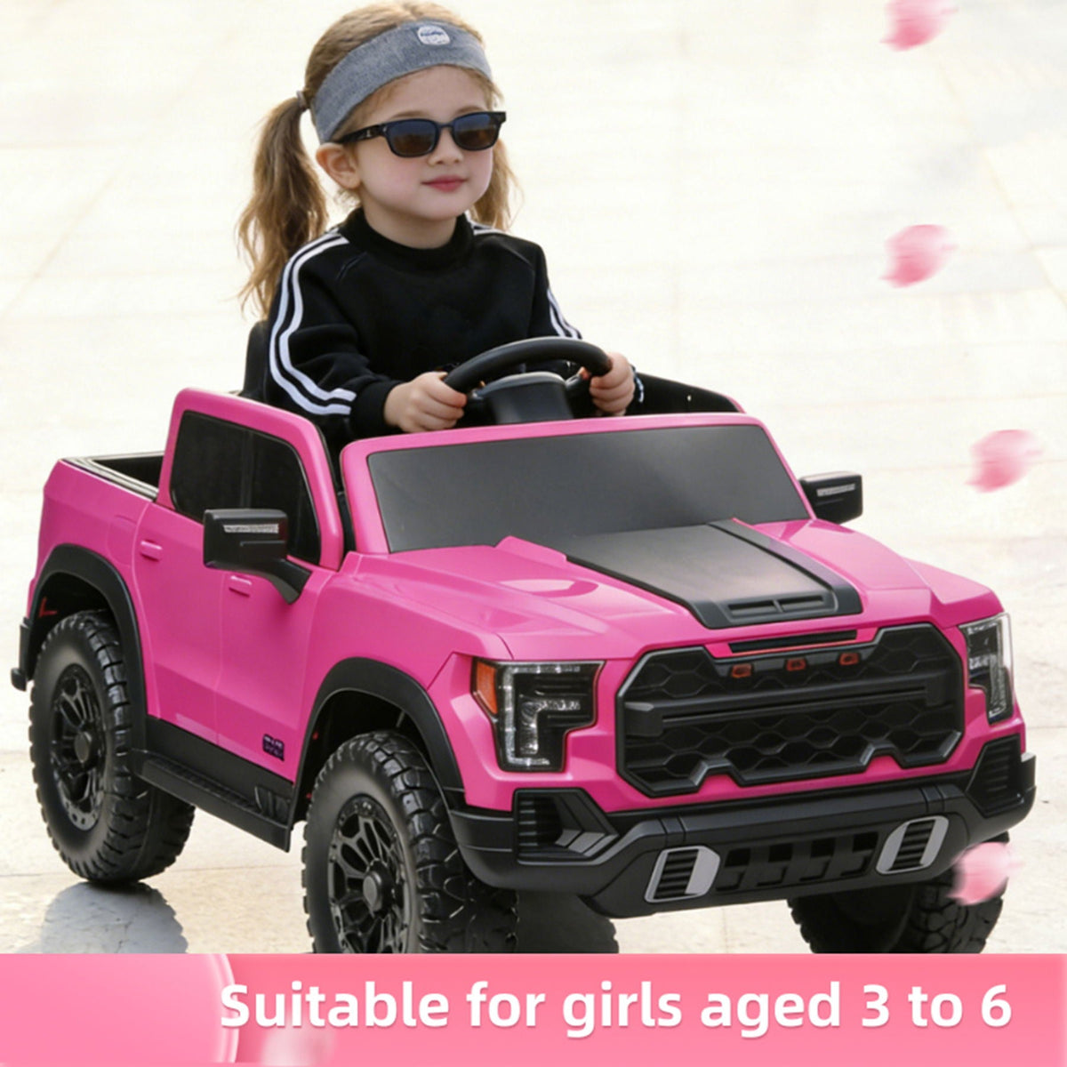 12V pink kids ride-on car by HouseOfZazla with grille and large wheels on Tampa Home & Garden Store