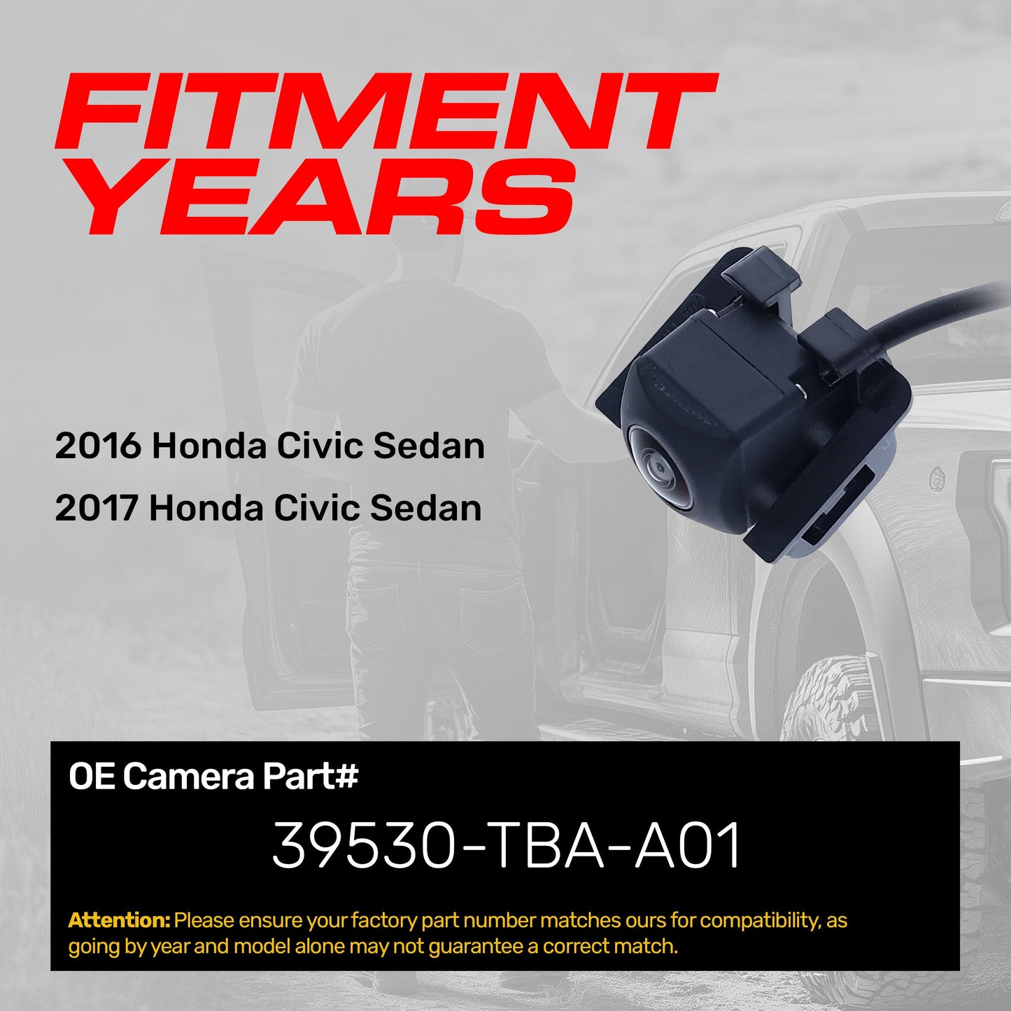 Master Tailgaters OE backup camera for Honda Civic Sedan 2016-2017, OEM replacement 39530-TBA-A01 on Tampa Home & Garden Store