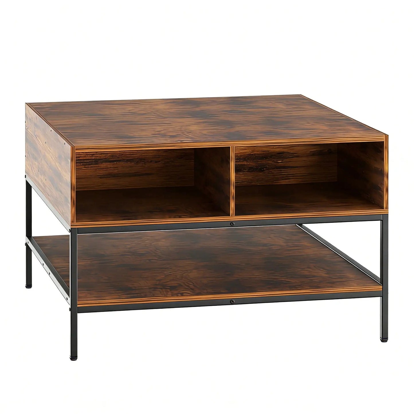 Rustic flip top coffee table with hidden storage and open cubby shelves black brown wood on Tampa Home & Garden Store