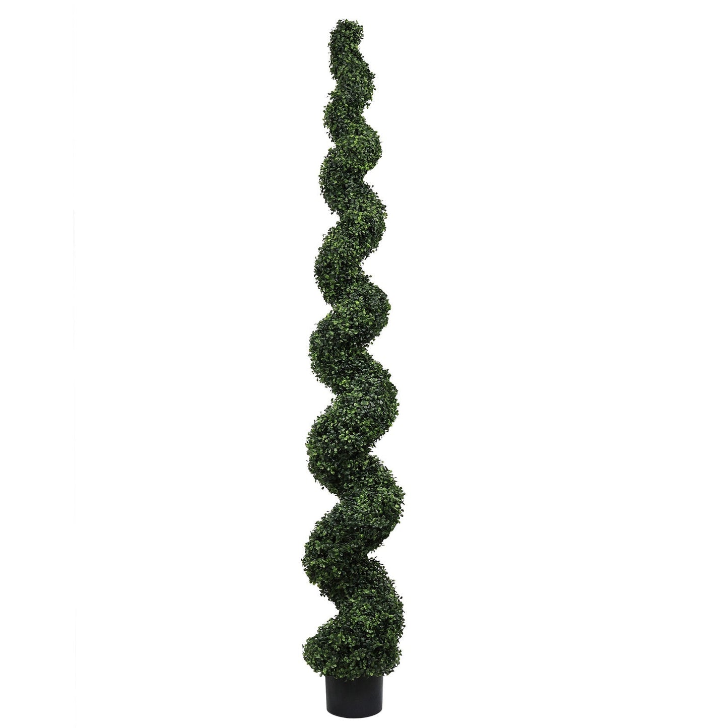Faux spiral topiary plant in a black pot for home decor on Tampa Home & Garden Store