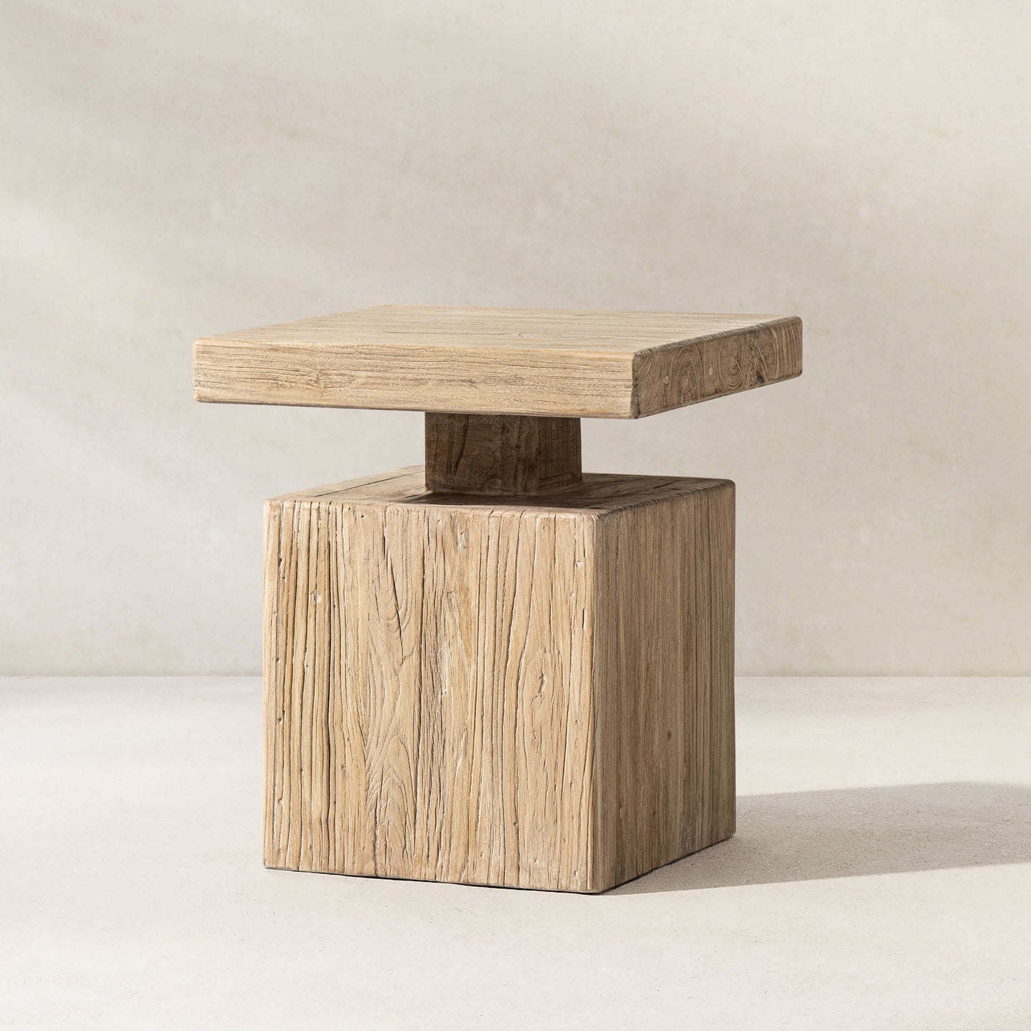 Calder 18-inch square reclaimed elm block side table Natural by HouseOfZazla on Tampa Home & Garden Store