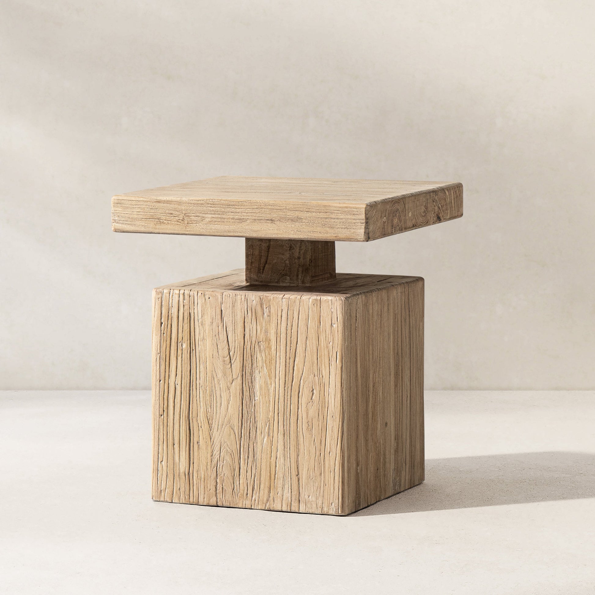 Calder 18-inch square reclaimed elm block side table Natural by HouseOfZazla on Tampa Home & Garden Store
