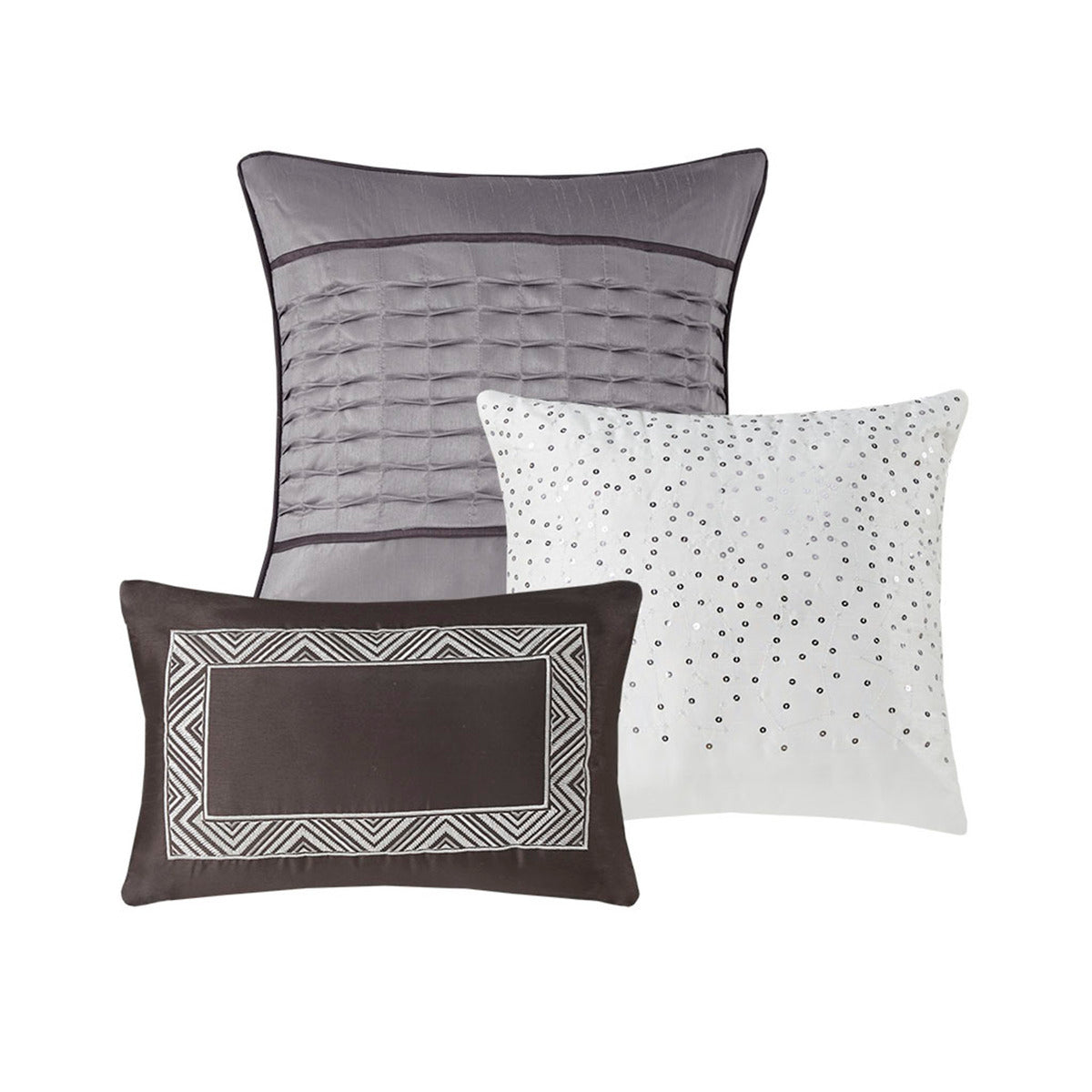 7 Piece Jacquard Comforter Set Grey Taupe King quilted grey taupe comforter with sequin-dot white pillow on Tampa Home & Garden Store