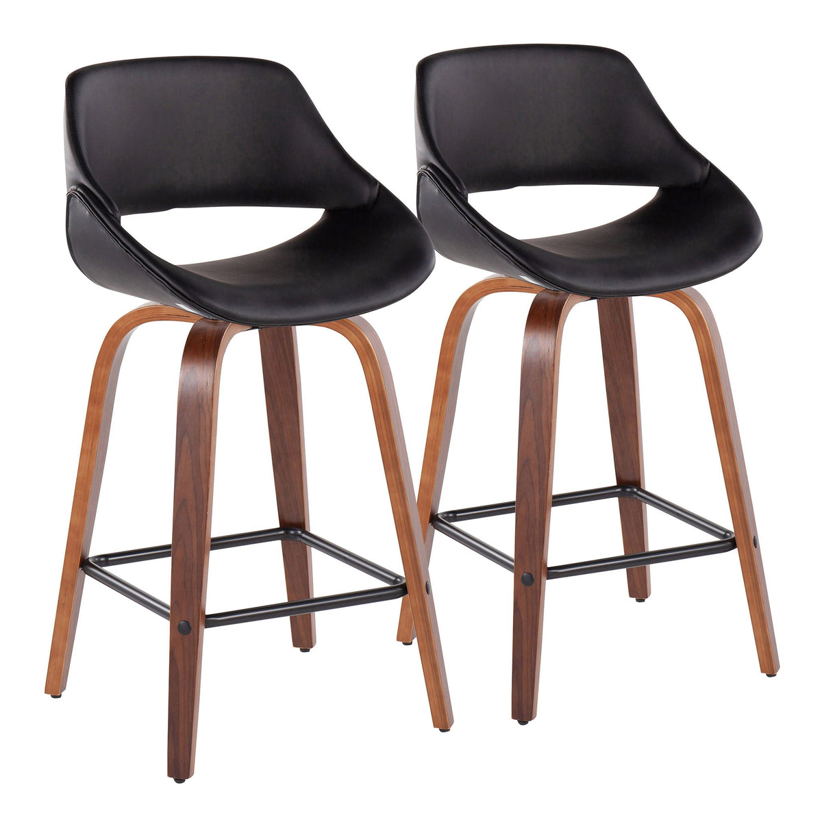 Fabrico counter stools, mid-century modern, black leather seats, wood legs, set of 2 on Tampa Home & Garden Store