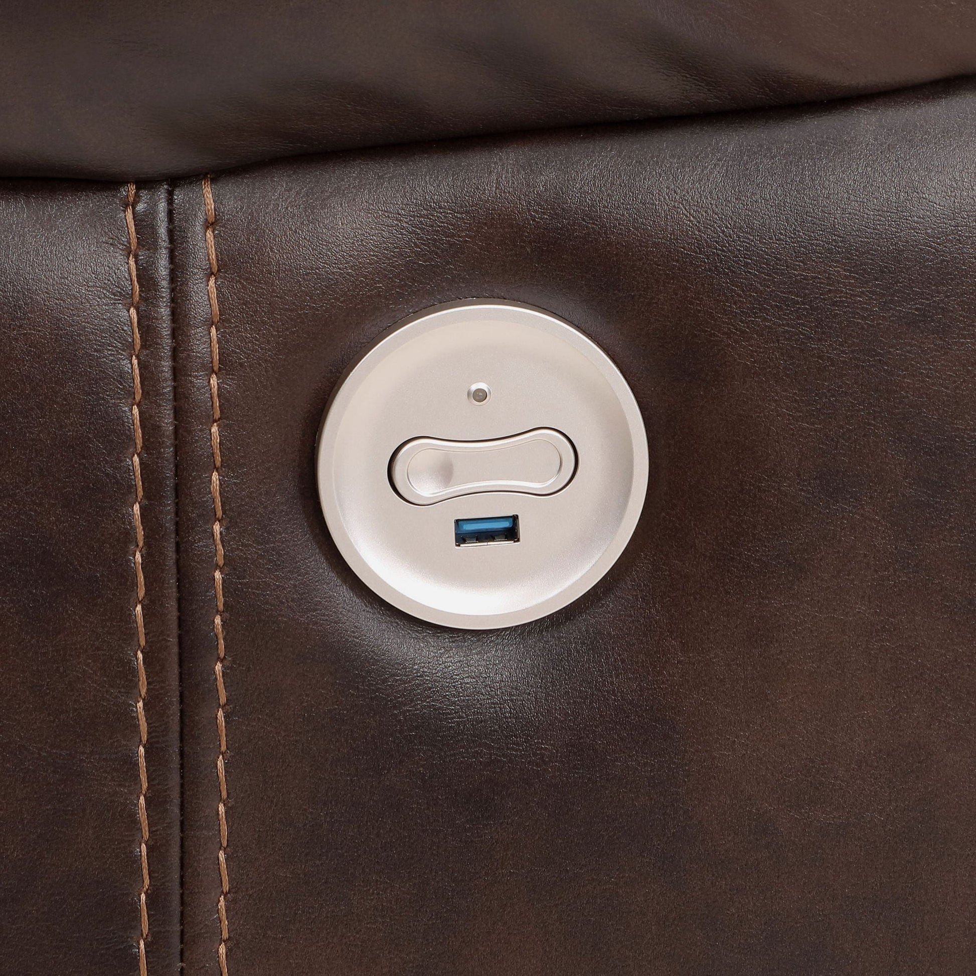 Mclean power reclining sectional in dark brown leather with USB port on Tampa Home & Garden Store