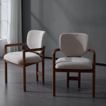 Upholstered Arm Dining Chairs (Set of 2) beige fabric with wooden armrests and frame on Tampa Home & Garden Store