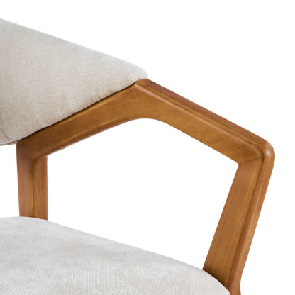 Indoor Upholstered Dining Armchair set of 2 beige fabric seat on teak wood frame HouseOfZazla on Tampa Home & Garden Store