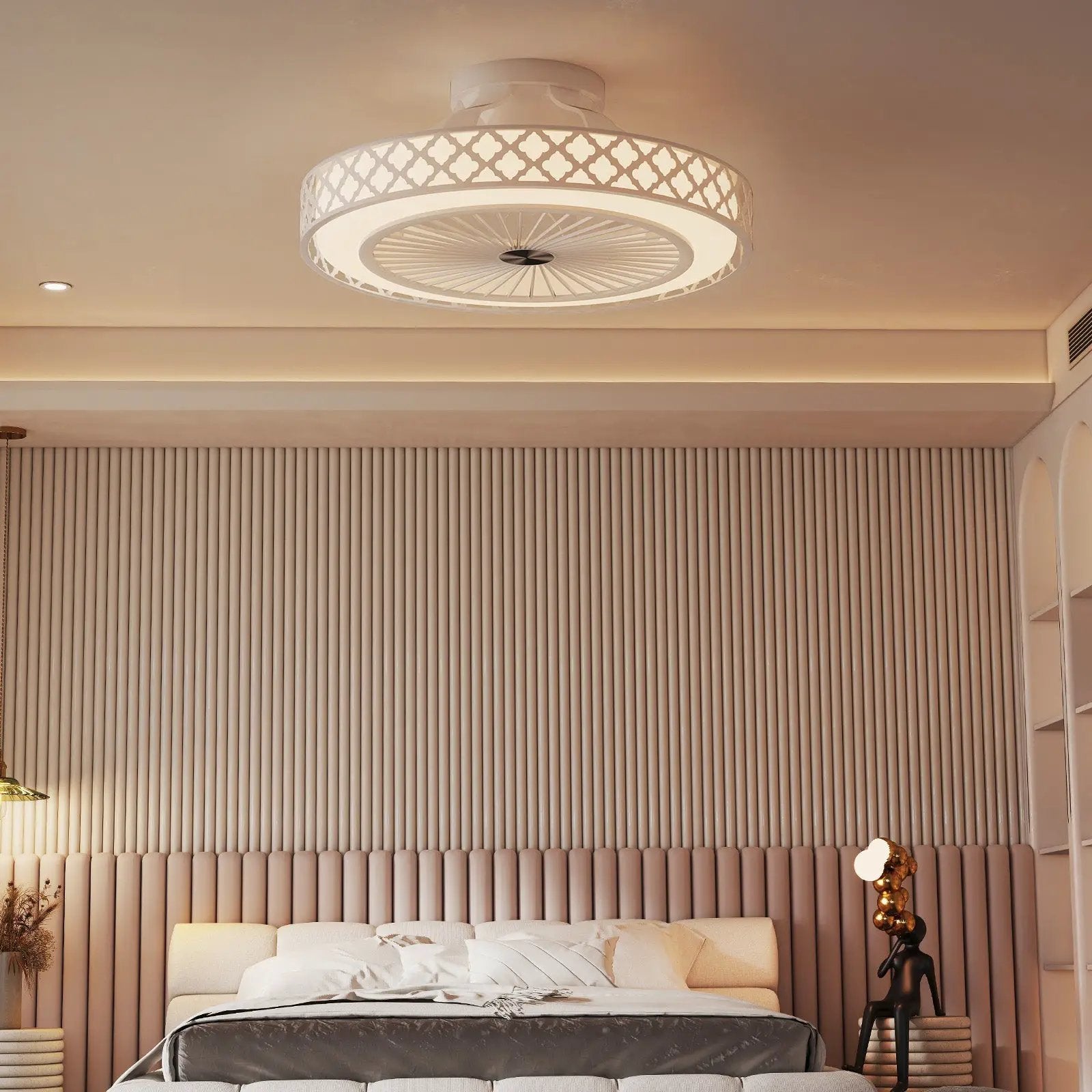 19 Inch White Ceiling Fan with Light, DirectDeals low-profile flush mount with lattice ring on Tampa Home & Garden Store