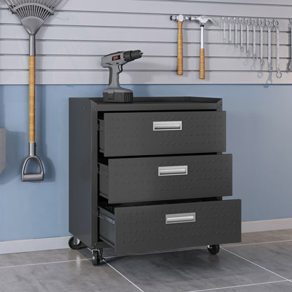 HouseOfZazla 3-drawer rolling garage cabinet in dark gray with caster wheels on Tampa Home & Garden Store