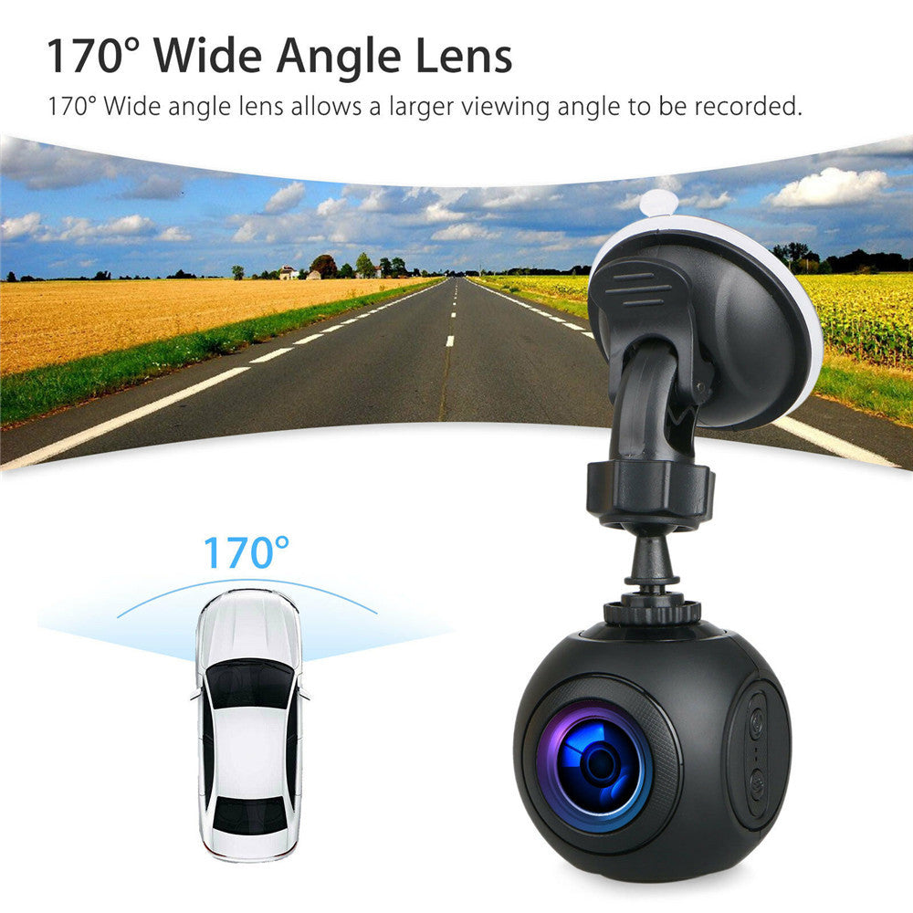 Mini WiFi car dash cam black with 170° wide-angle lens on a suction mount on Tampa Home & Garden Store