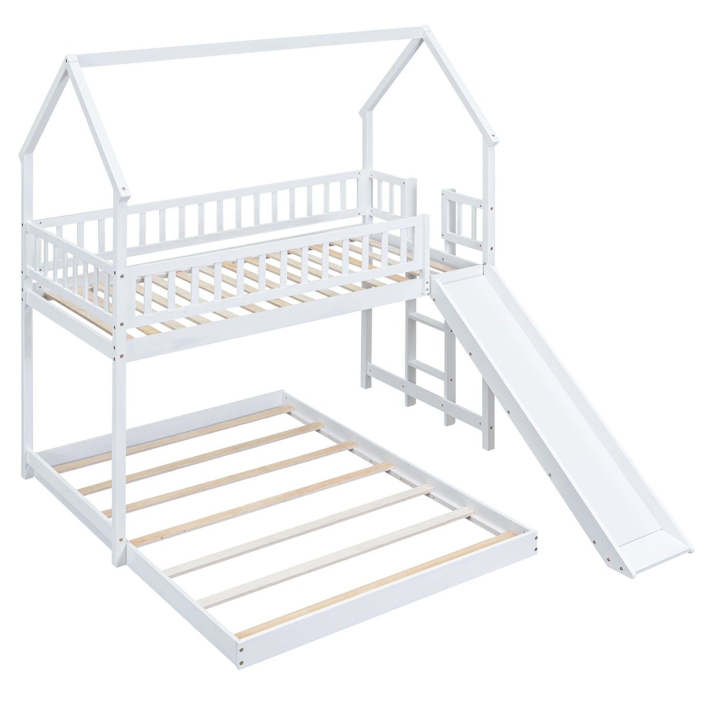 House Bunk Bed With Slide And Built-In Ladder by HouseOfZazla, white finish on Tampa Home & Garden Store