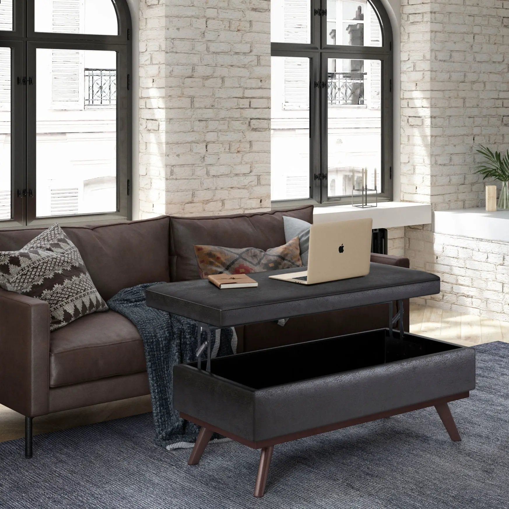 Owen lift-top large coffee table storage ottoman in dark espresso with mid-century angled legs on Tampa Home & Garden Store