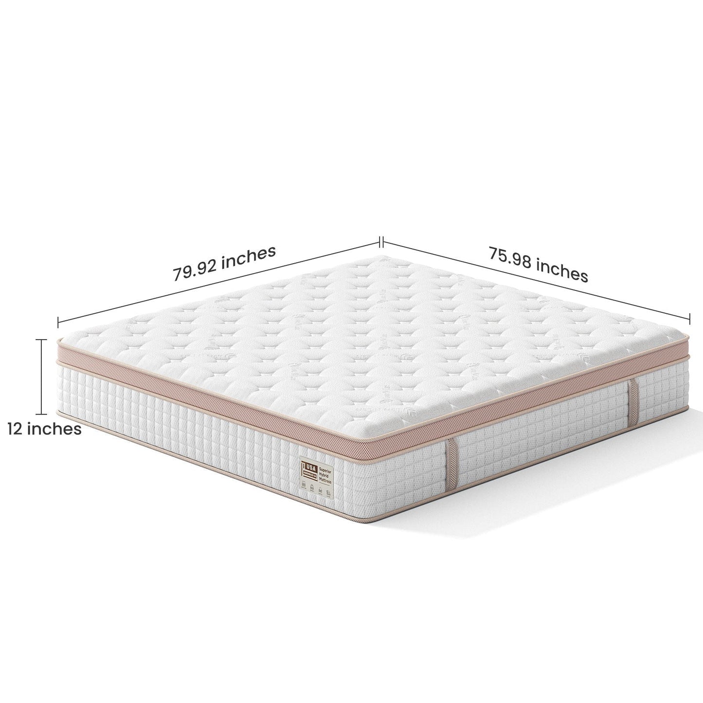 12in King Size Firm Hybrid Mattress with gel memory foam and pocket springs; white quilted top on Tampa Home & Garden Store