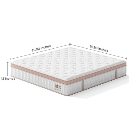 12in King Size Firm Hybrid Mattress with gel memory foam and pocket springs; white quilted top on Tampa Home & Garden Store