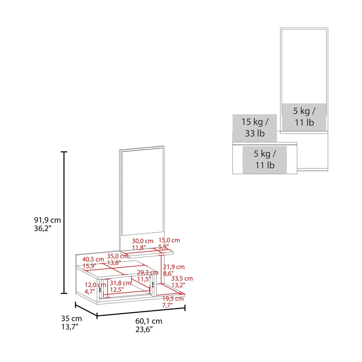 Lowell Floating Hallway Cabinet with Mirror