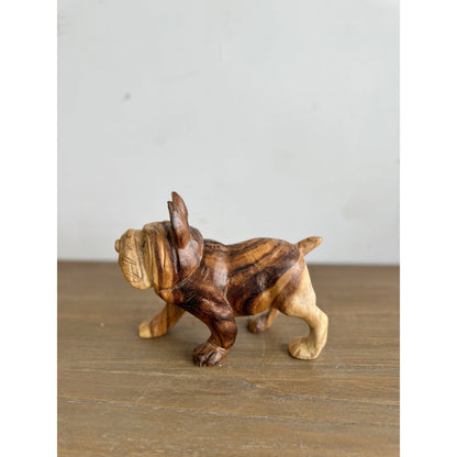 Hand carved Bulldog small wooden sculpture with natural wood grain on Tampa Home & Garden Store