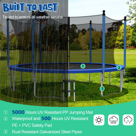 Outdoor Recreational Trampoline with Ladder and Enclosure Net-12 ft - Tampa Home & Garden Store