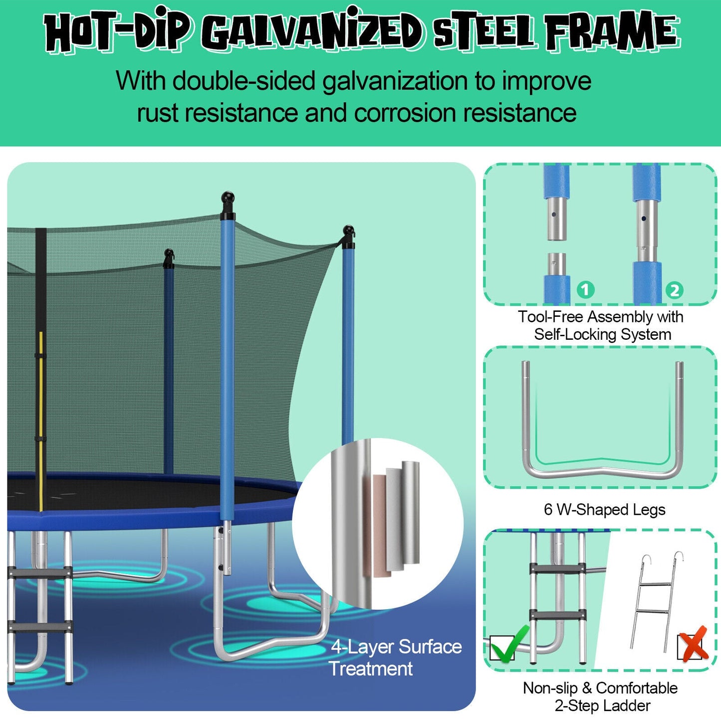Outdoor Recreational Trampoline with Ladder and Enclosure Net-12 ft