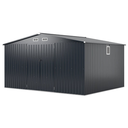 12 x 9.8 Feet Outdoor Storage Shed with Lockable Door and Pitched Roof-Gray