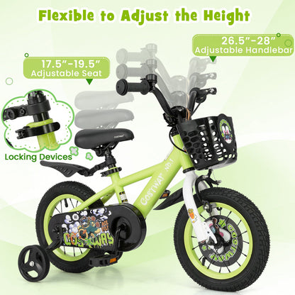 12 Inch Kids Bike Adjustable with Detachable Training Wheels for 3-4 Years Old-12 inches