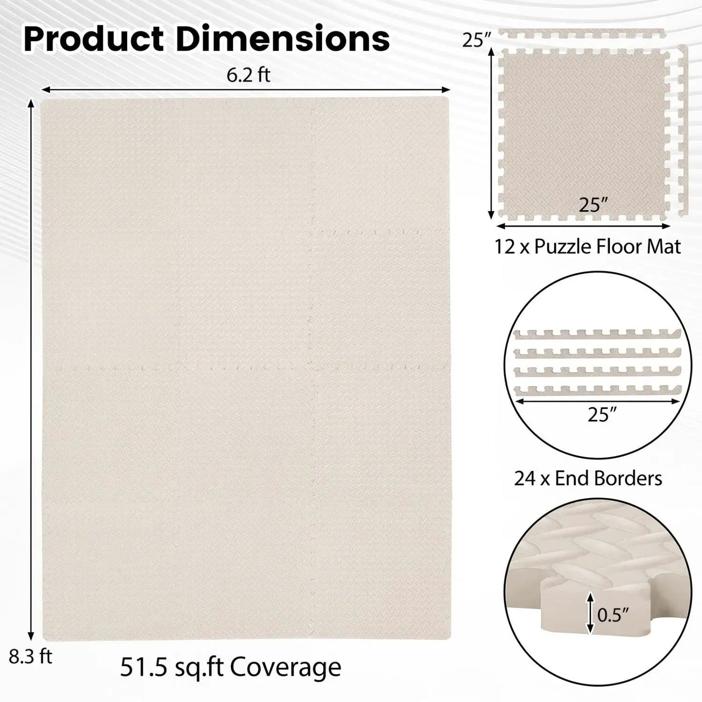 Puzzle Exercise Floor Mats Interlocking Half Inch