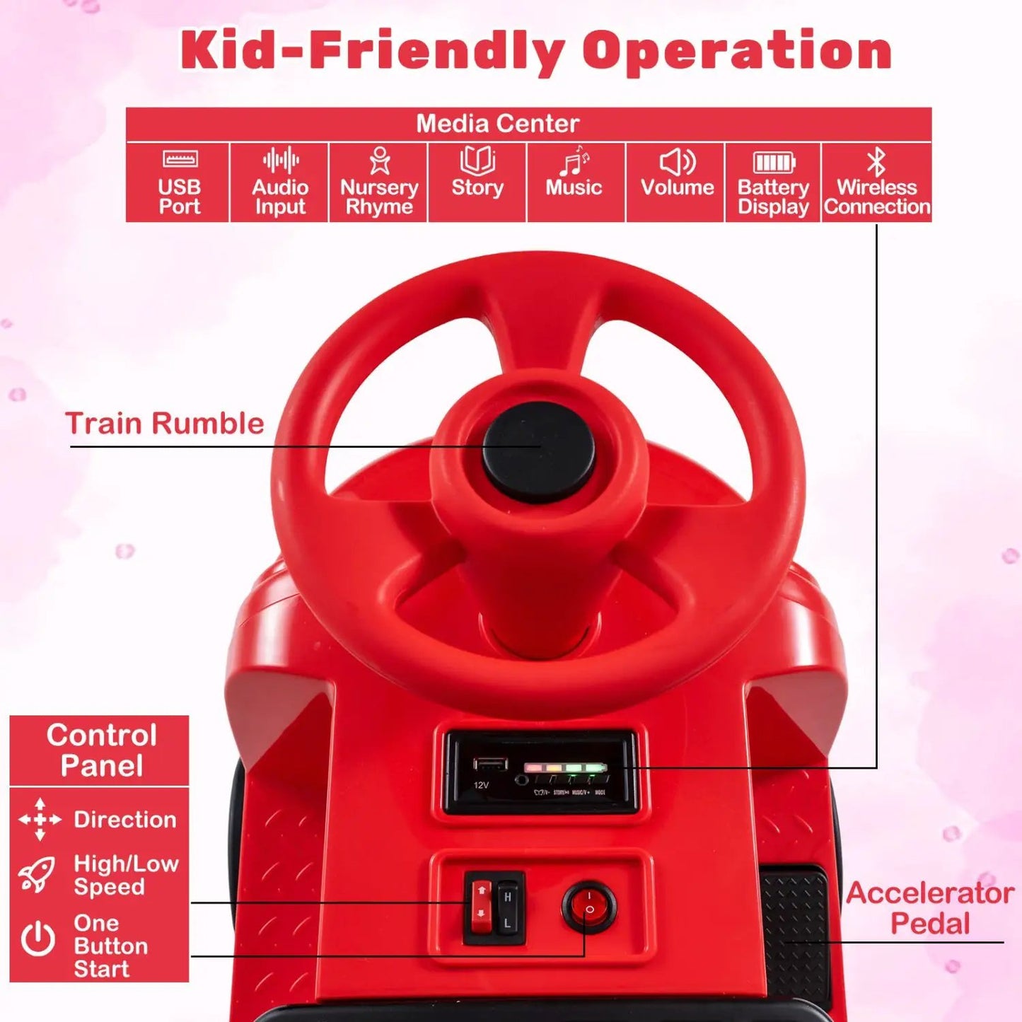 12V Kids Ride on Train with Adjustable Seat