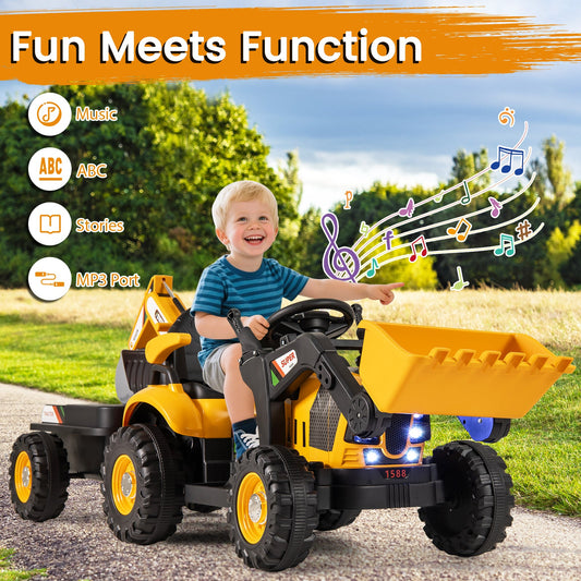 4-in-1 Kids Ride on Tractor 12V Excavator Bulldozer with Remote Control-Yellow - Tampa Home & Garden Store