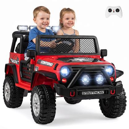 12V electric kids ride on car 2-seater red with remote control by DirectDeals, two kids inside on Tampa Home & Garden Store