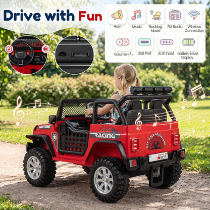 12V electric kids ride-on car 2-seater with remote control by DirectDeals in red with tires on Tampa Home & Garden Store