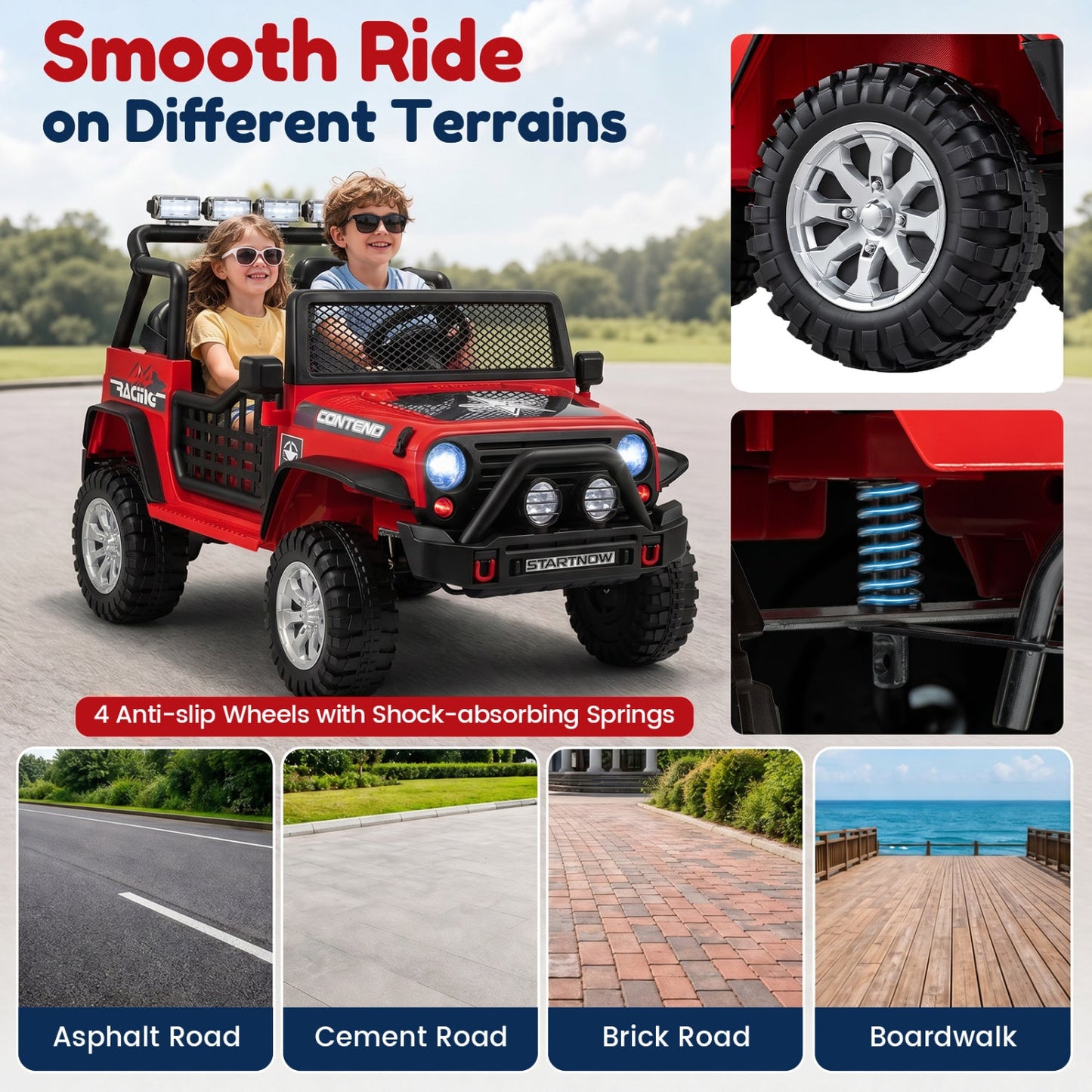 DirectDeals 12V kids ride-on car, red 2-seat off-road toy with remote control and rugged wheels on Tampa Home & Garden Store