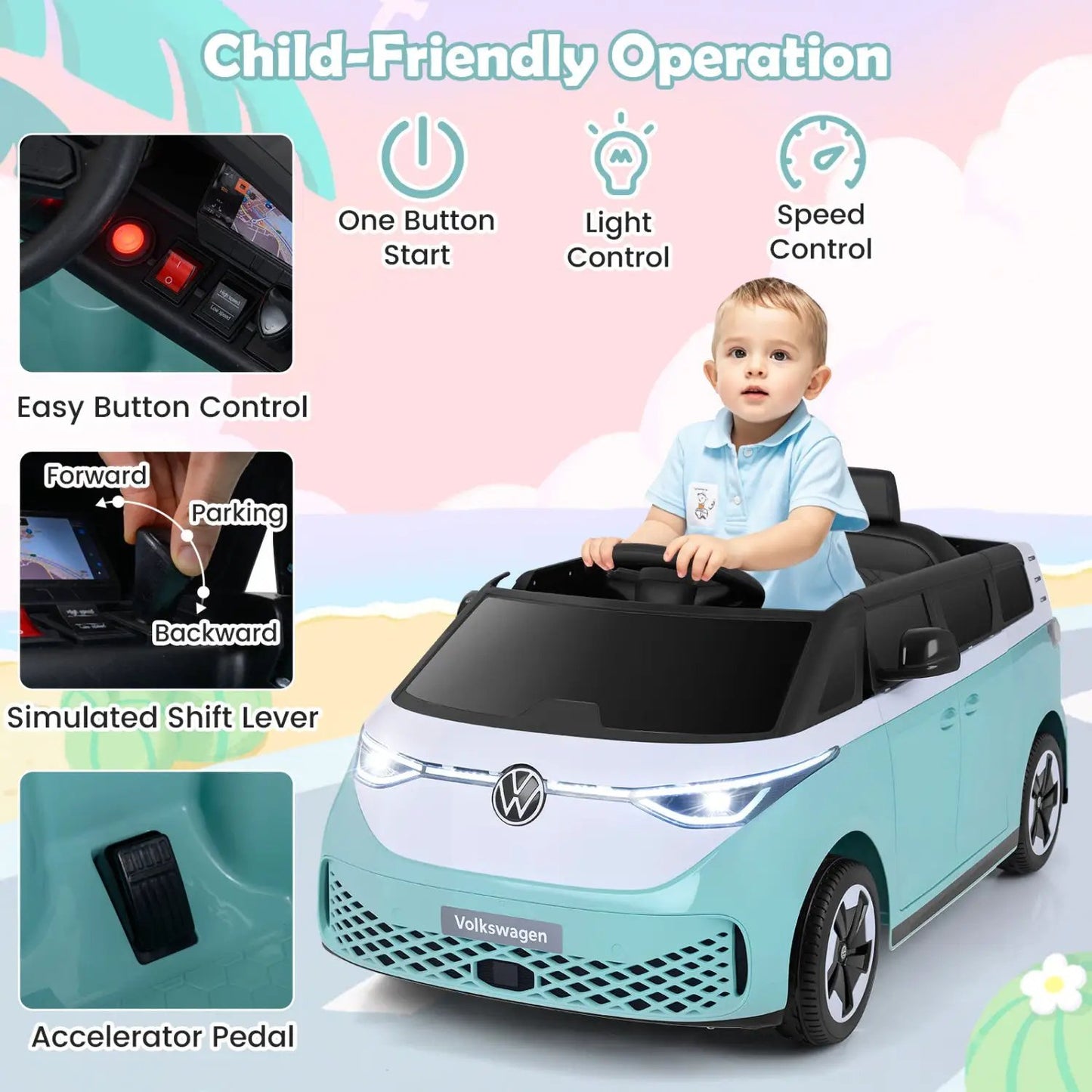 12V Electric Ride-On VW Bus with Remote and Music
