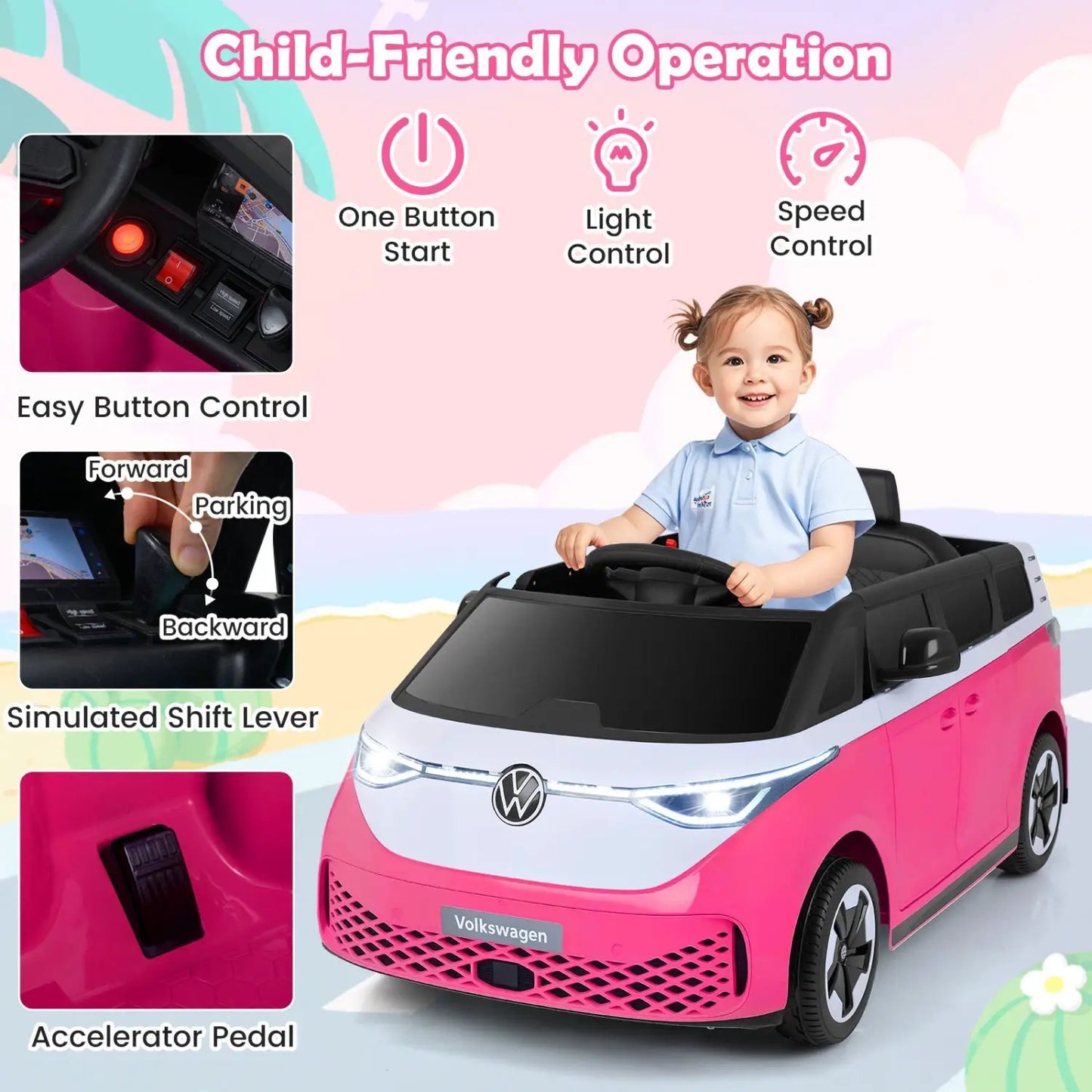 12V Electric Ride-On VW Bus with Remote and Music