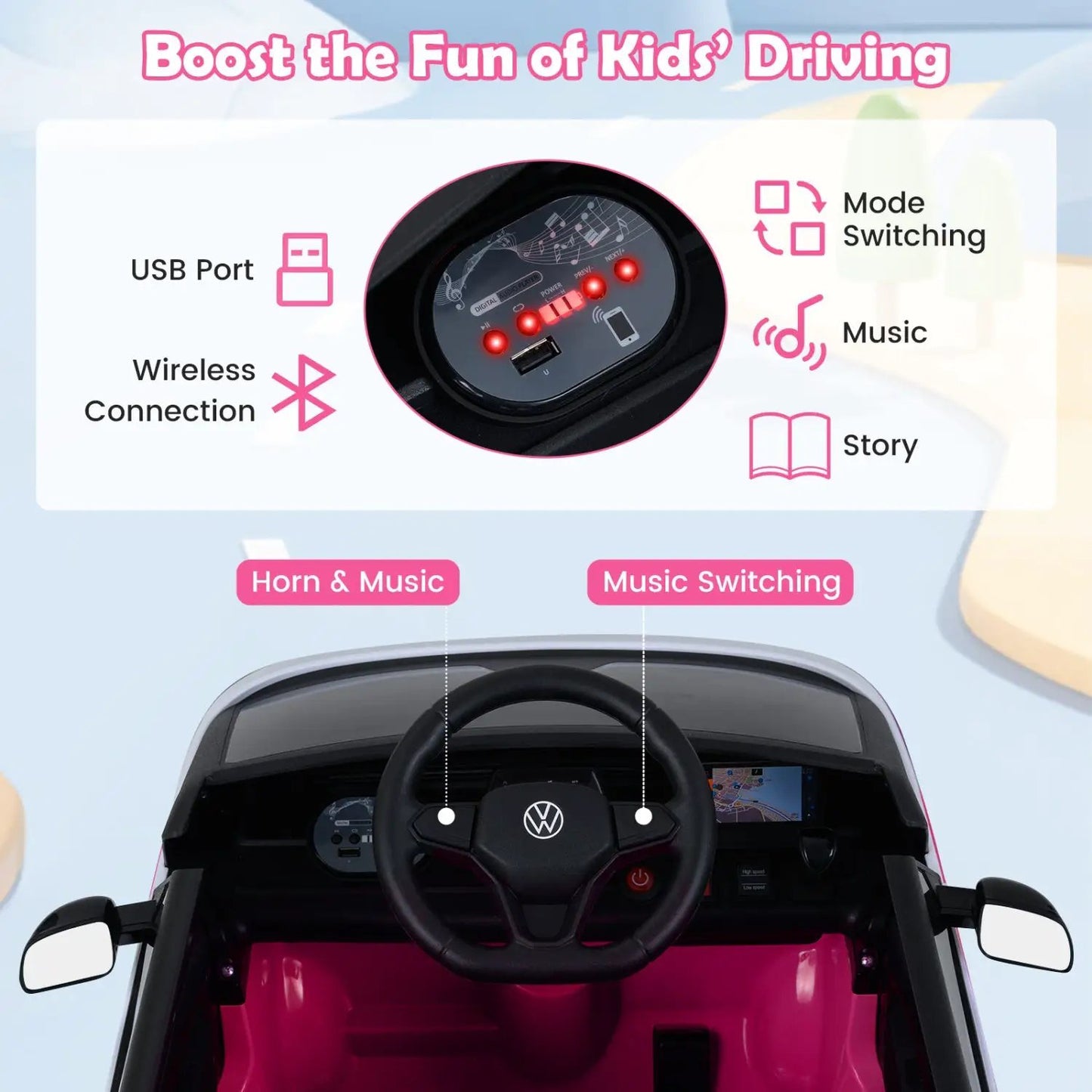 12V Electric Ride-On VW Bus with Remote and Music