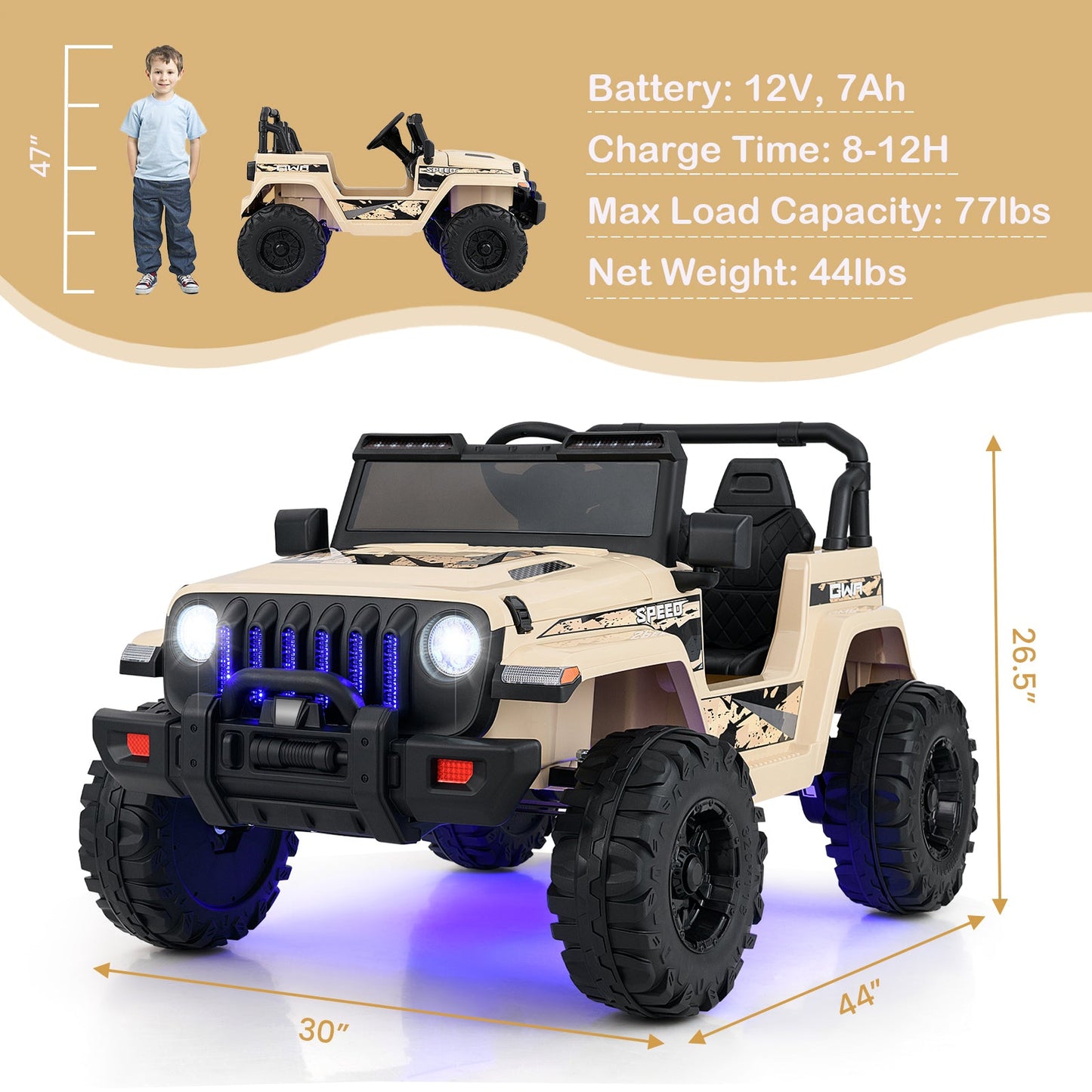 12V Kids Ride-on Jeep Car with 2.4 G Remote Control-Black & Green