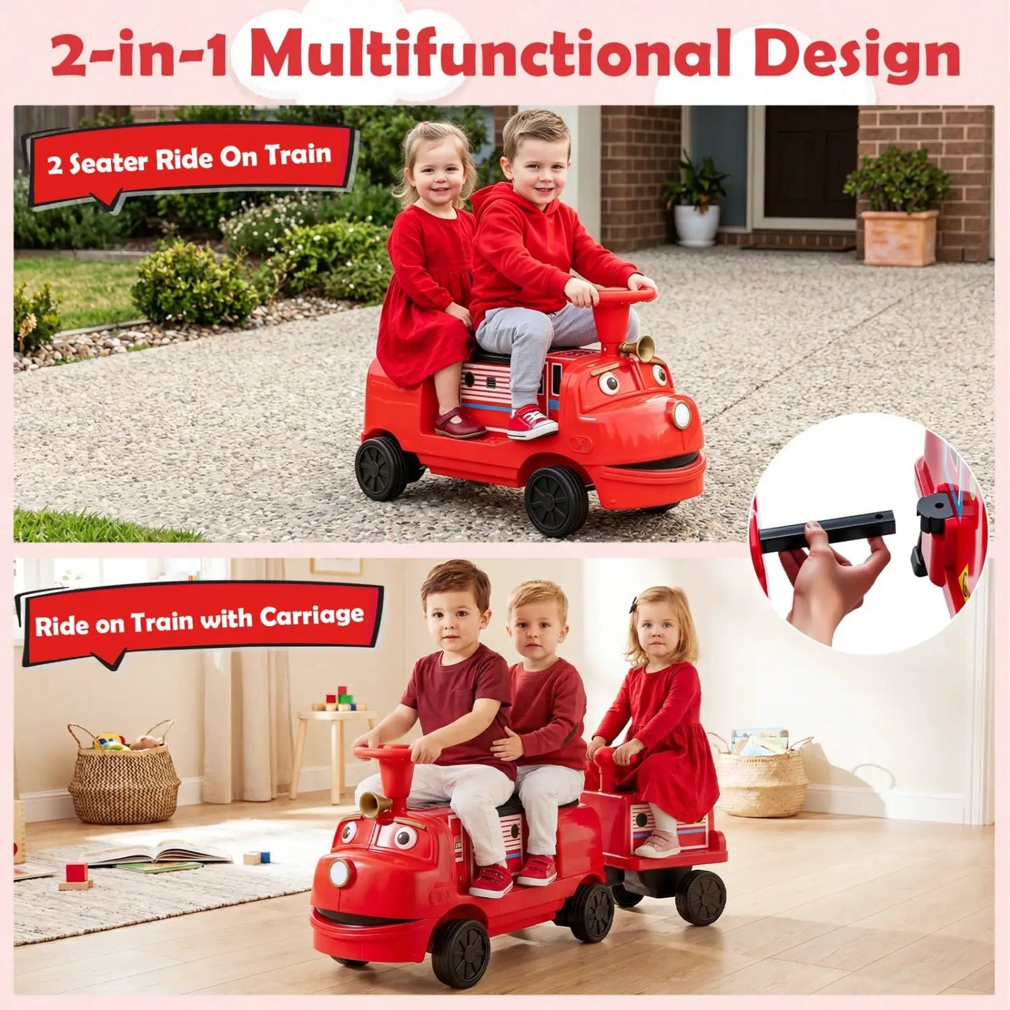 12V Kids Ride On Train 3 Seater With Carriage