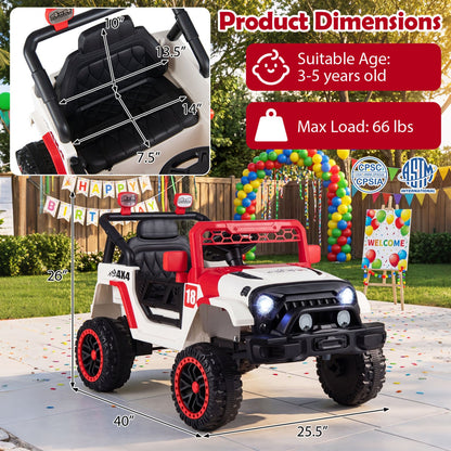 12V kids ride-on truck with remote control, red/white jeep, 3 speeds, DirectDeals on Tampa Home & Garden Store