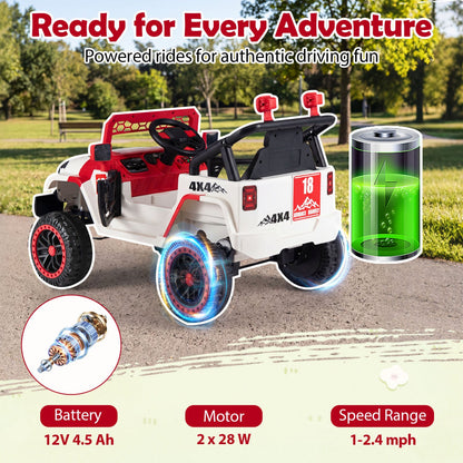 12V Kids Ride On Truck by DirectDeals with remote, 3 speeds, white/red 4x4 toy on Tampa Home & Garden Store