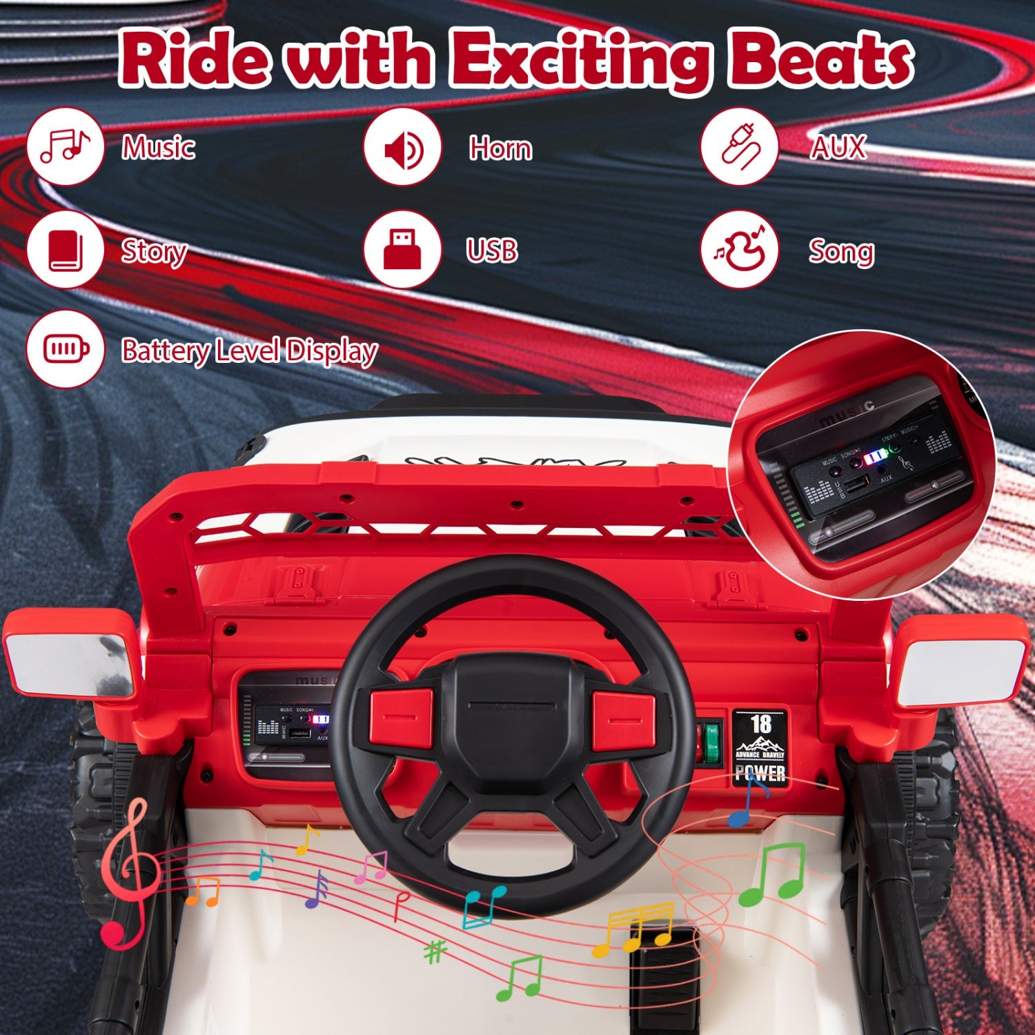 12V Kids Ride On Truck DirectDeals red toy with remote USB music panel battery display on Tampa Home & Garden Store