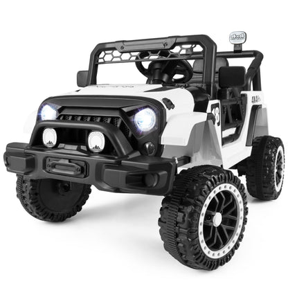 12V Kids Ride On Truck with remote control, 3 speeds, white with black accents, 4x4 tires on Tampa Home & Garden Store