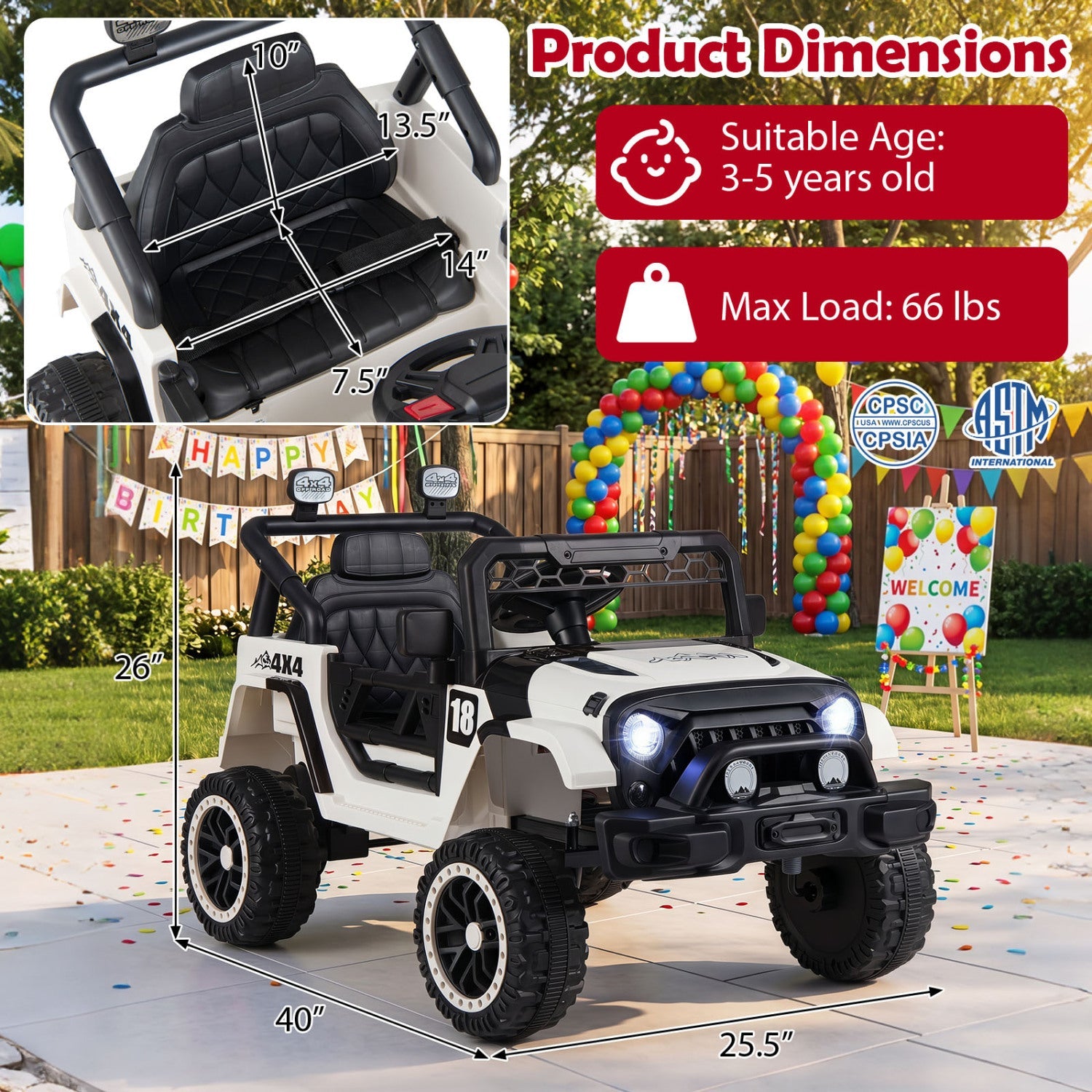 12V Kids Ride-On Truck by DirectDeals with remote control and 3 speeds, white Jeep-style toy on Tampa Home & Garden Store